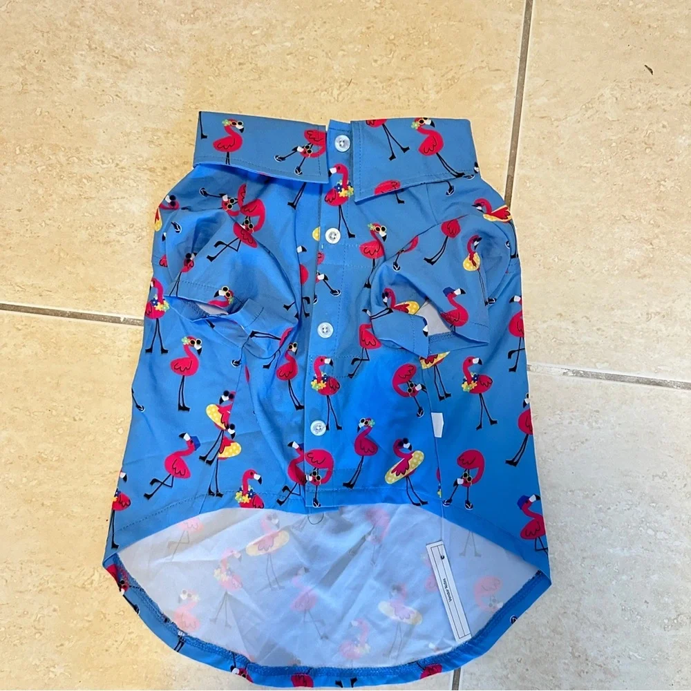 Dog shirt Blue Flamingo Print Button-Up Shirt
